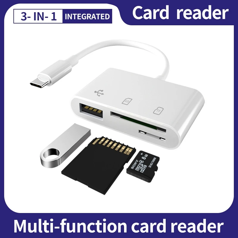 Multi 3 in 1 USB Type C Card Reader to SD TF USB Connection Smart Memory Card Reader Adapter for Macbook Pro Type-C Port