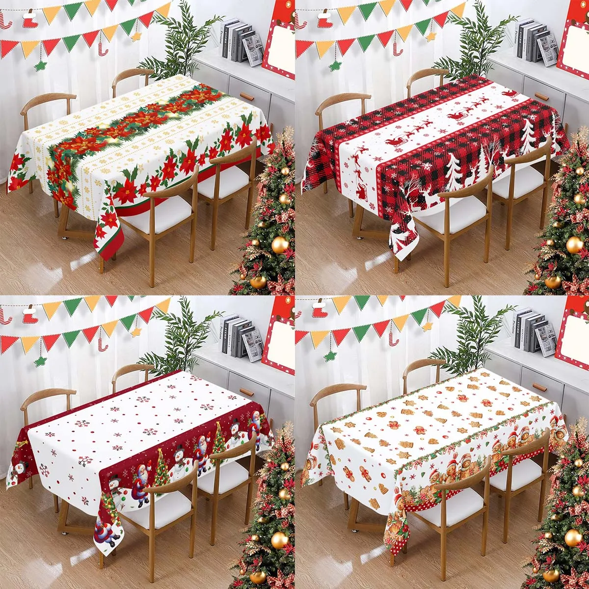 Christmas Disposable Tablecloth Christmas Decorations for Home 2024 Table Cover Navidad Noel New Year Gifts Dining Table Decor