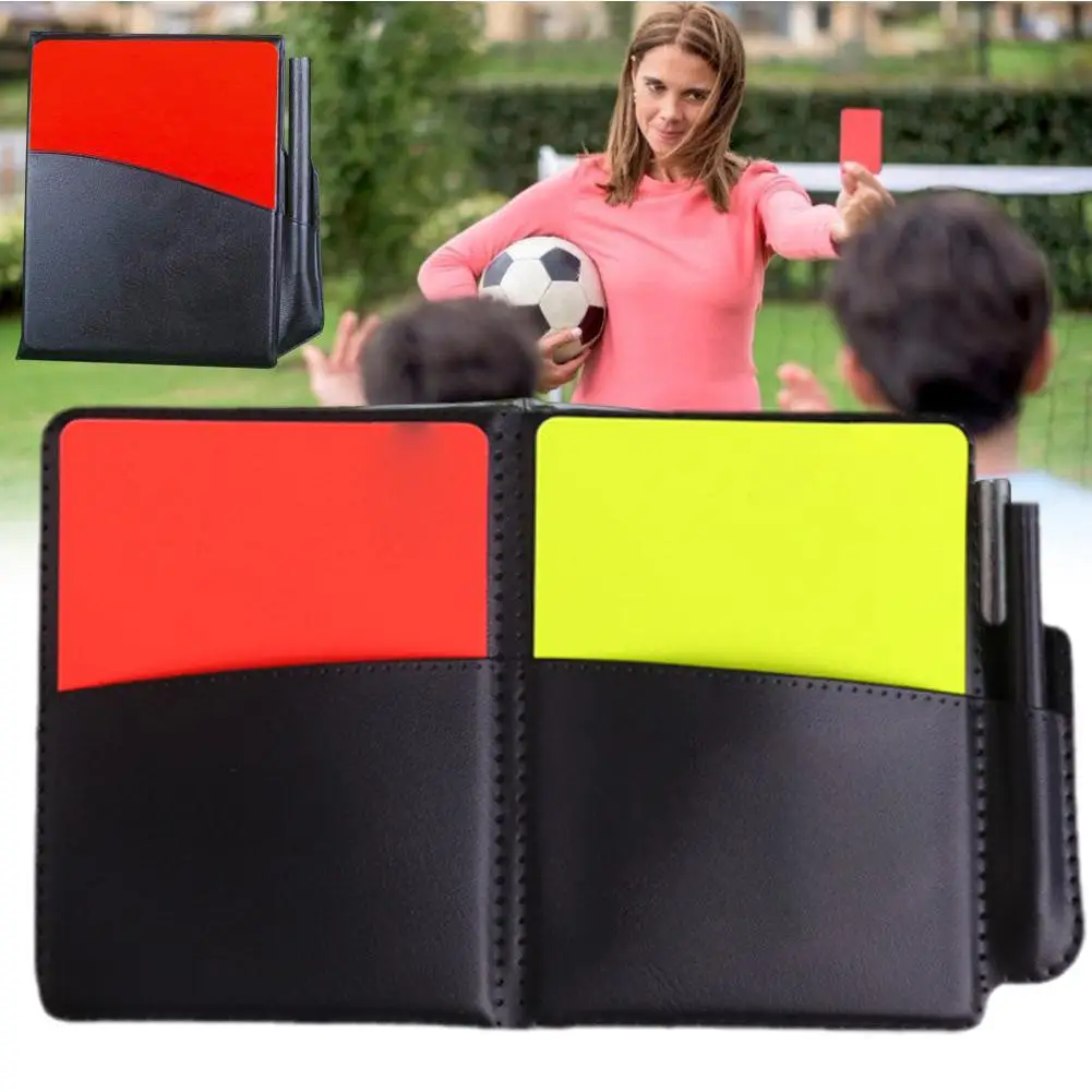 Soccer Referee Record Book Fluorescent Red Yellow Cards Pencil Leather Equipment And With Recording Wallet Paper Football X0m8