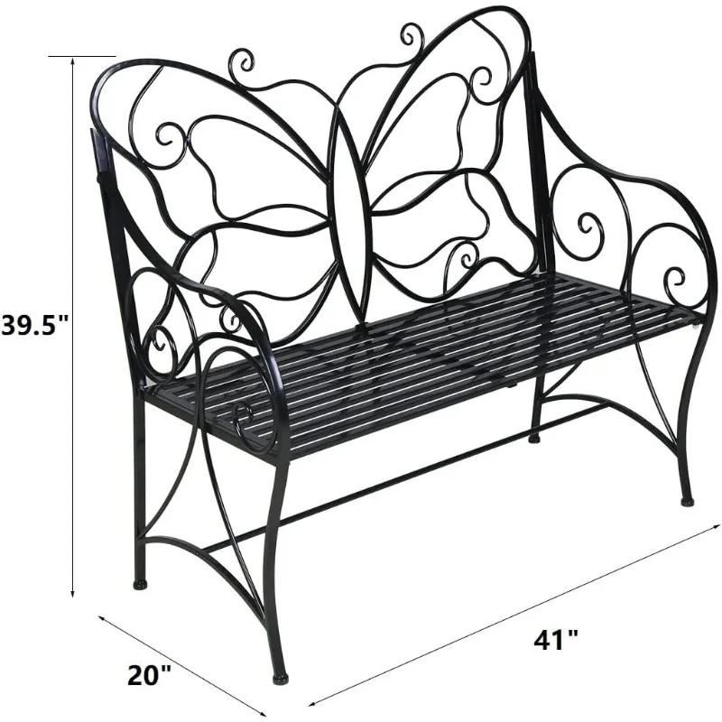 Outdoor Bench Patio Outdoor Garden Bench Butterfly Cast Iron Metal with Armrests for Garden, Park,Yard, Patio, Porch