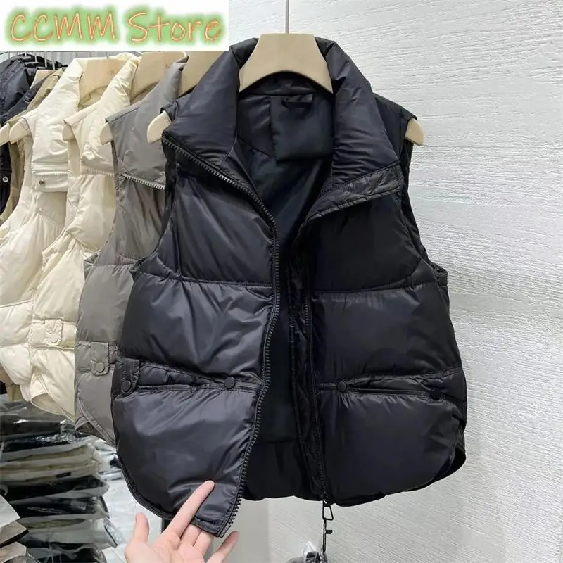 Women's Short Down Cotton Vest Jackets Spring Autumn Loose Sleeveless Coat Warm Tank Waistcoat New Female Outerwear Tops