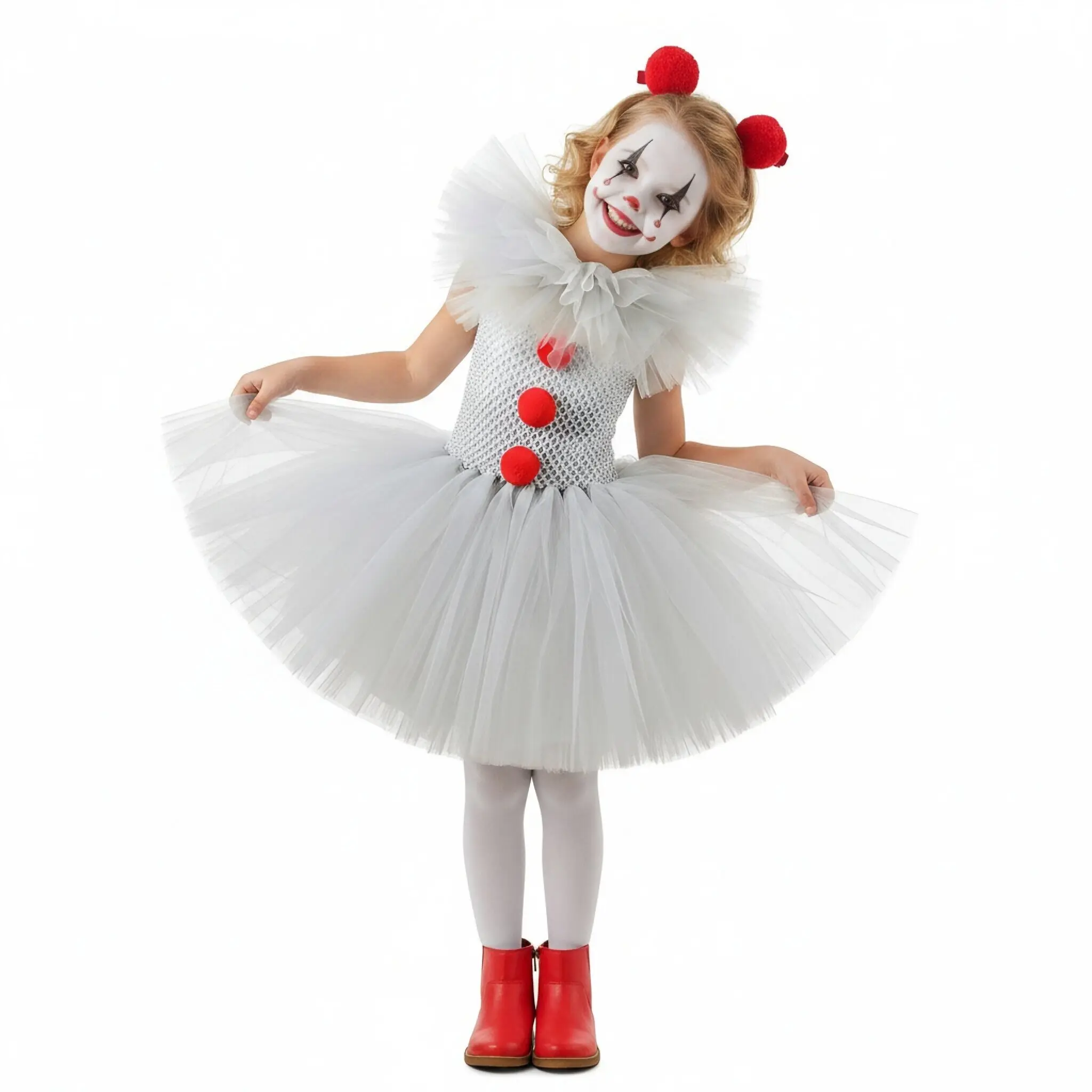 Mädchen Halloween-Kostüm Graues Tutu Gruseliges Joker-Kleid Kinder Cosplay Clown-Kostüm Karneval Party Verkleidung – Detail 5
