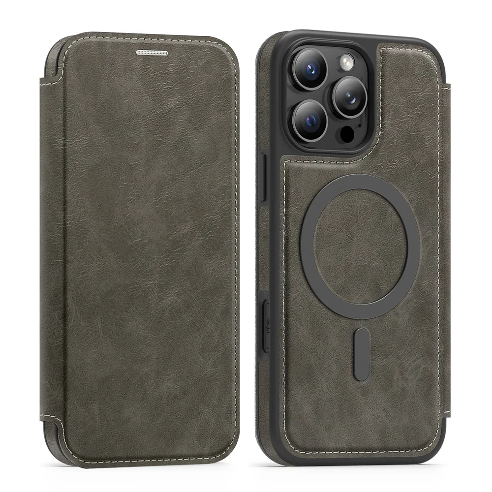 Luxuriöse magnetische Flip-Leder-Brieftaschen-Handyhülle mit Magnet für iPhone 18 15 16 17 Pro Max 16E 14 13 12 11 mit Kartenfach und Kartenhalter – Detail 9