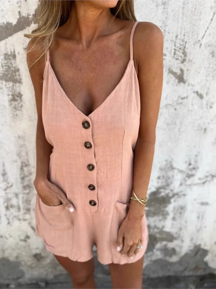 Lady Ladies Jumpsuit Solid Color Sexy Sleeveless V-neck Tie Pocket  Rompers Casual Commuting Vacation Beach All-in-one Overalls