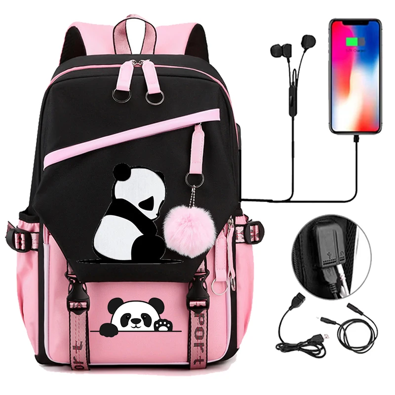 Cute Panda Backpack, Women Leisure Travel Backpack, Middle High School College Student Bagpack, Bamboo Panda Computer Bookbags