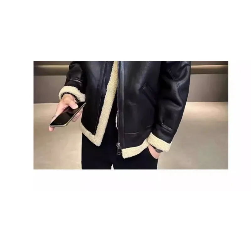 Lamb Velvet Jacket for Men in Winter New Style Fur Integrated Plus Velvet Thickened Warm Men's Top