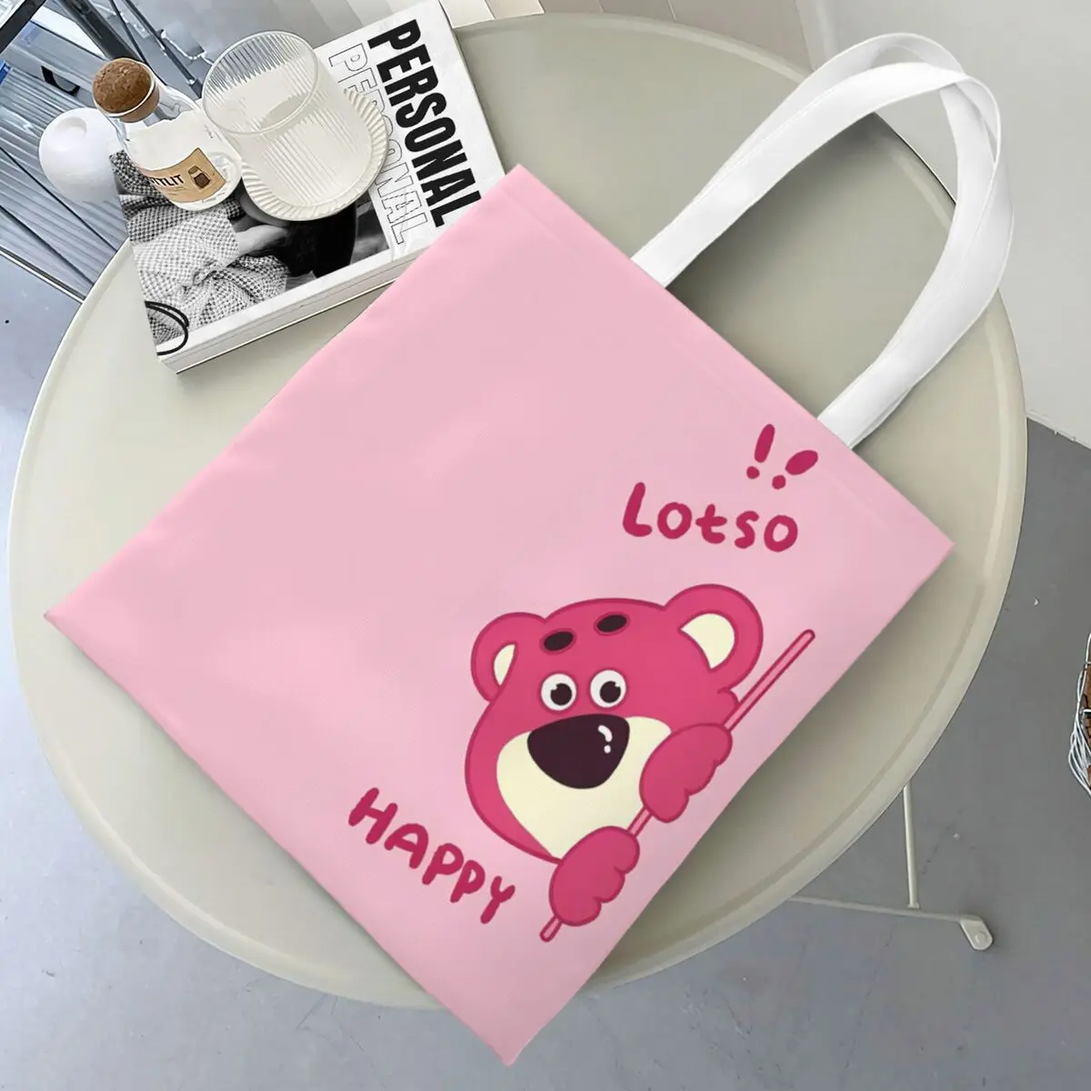 Lotso Strawberry Bear Tote Bags Women Handbag Foldable College Lots-o'-Huggin' Bear Shoulder Bag Reusable Grocery Bag