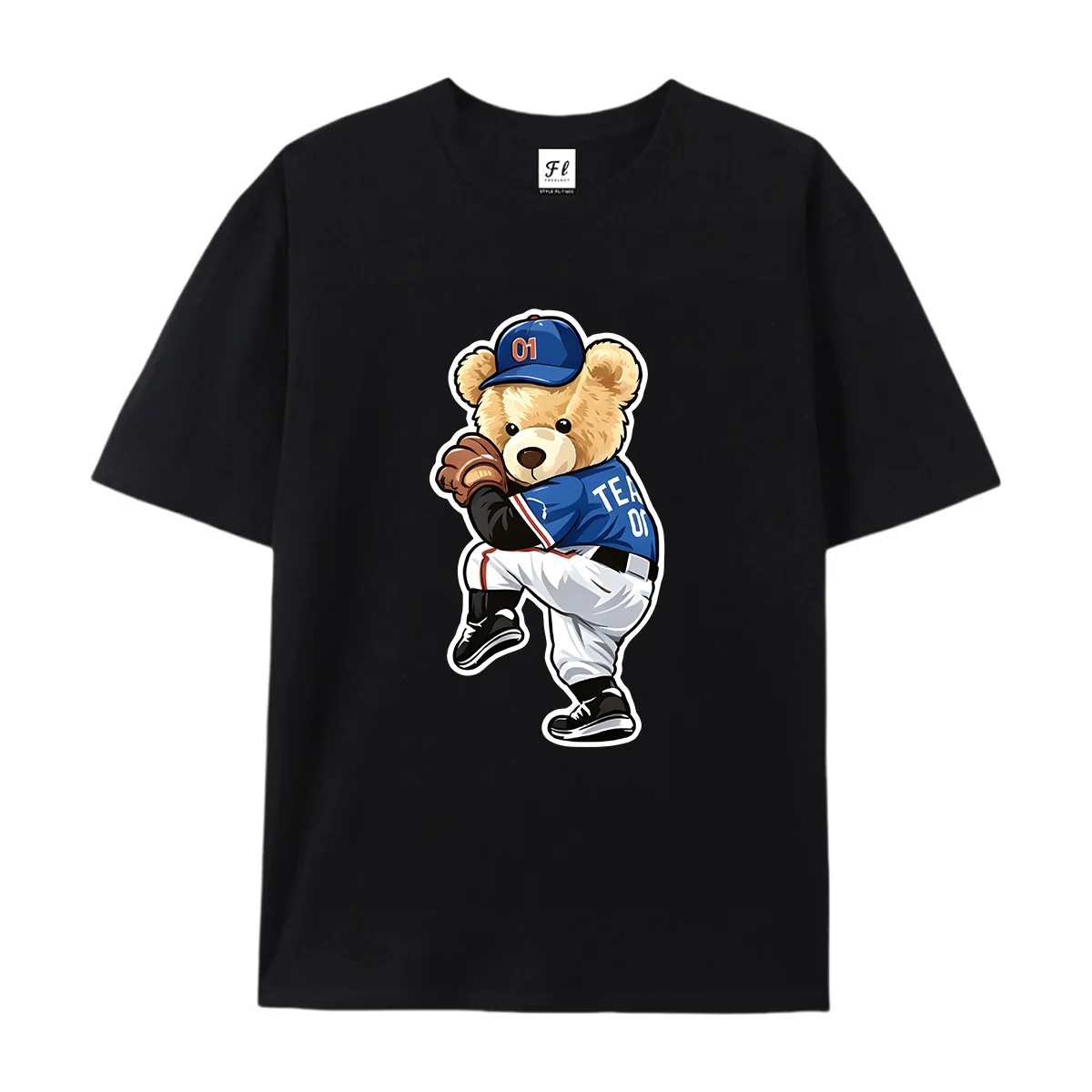 Men Short Sleeve T Shirt Baseball Teddy Bear Graphic Print Casual Tees Round Neck Soft Cotton Sport Animal Streetwear Tops