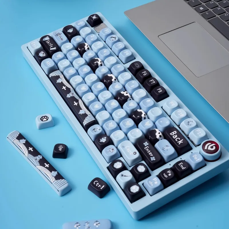 Juego de teclas con temática de oso negro y azul, teclas de perfil MOA de sublimación PBT, accesorios de teclado mecánico, juego de teclas de regalo