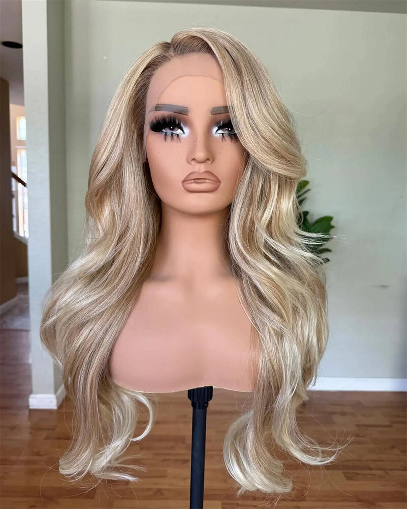 شعر مستعار طبيعي مموج يسلط الضوء على جزء مجاني أومبير الرماد شعر مستعار أشقر مع جذور داكنة لينة الاصطناعية HD الدانتيل شعر مستعار أمامي غلويليس الشعر #5