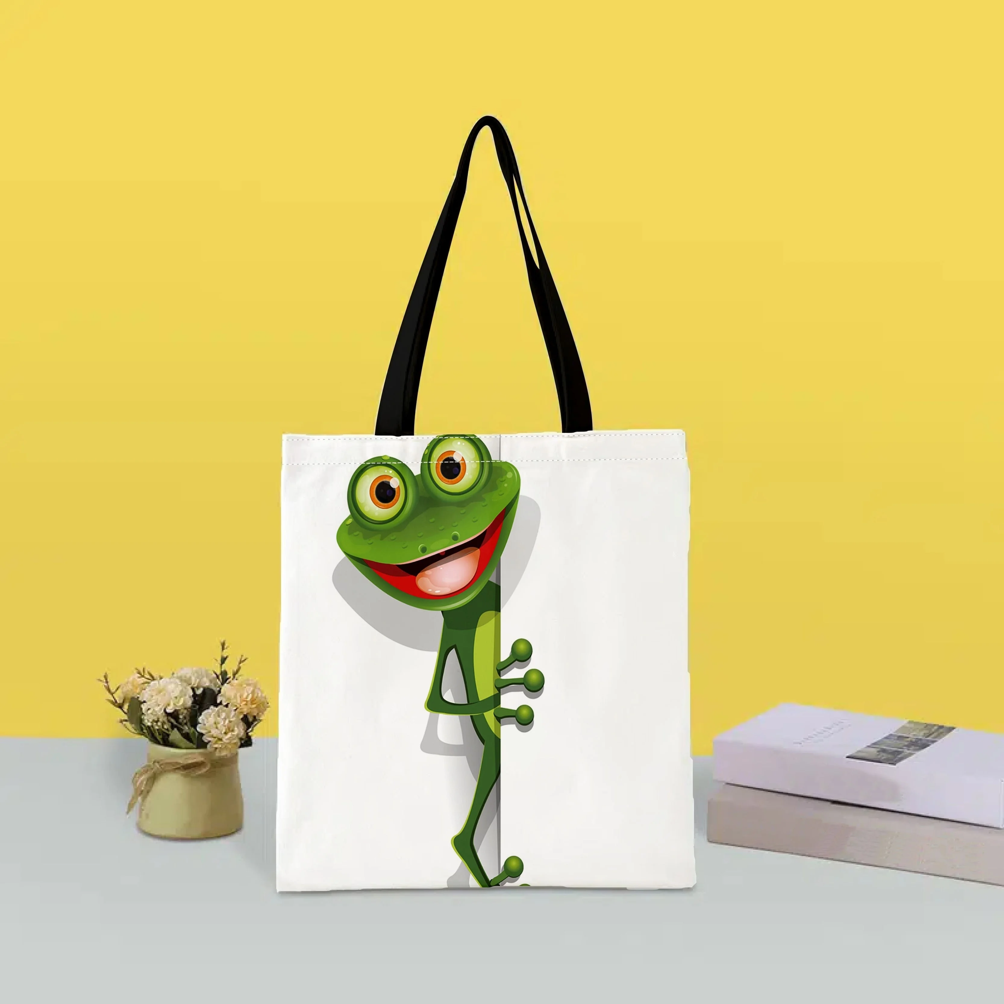 Frog Print Tote Bag, Simple Linen Handbag, Fashion Large Shopping Bag For Every Day Shoulder Bag Handbag