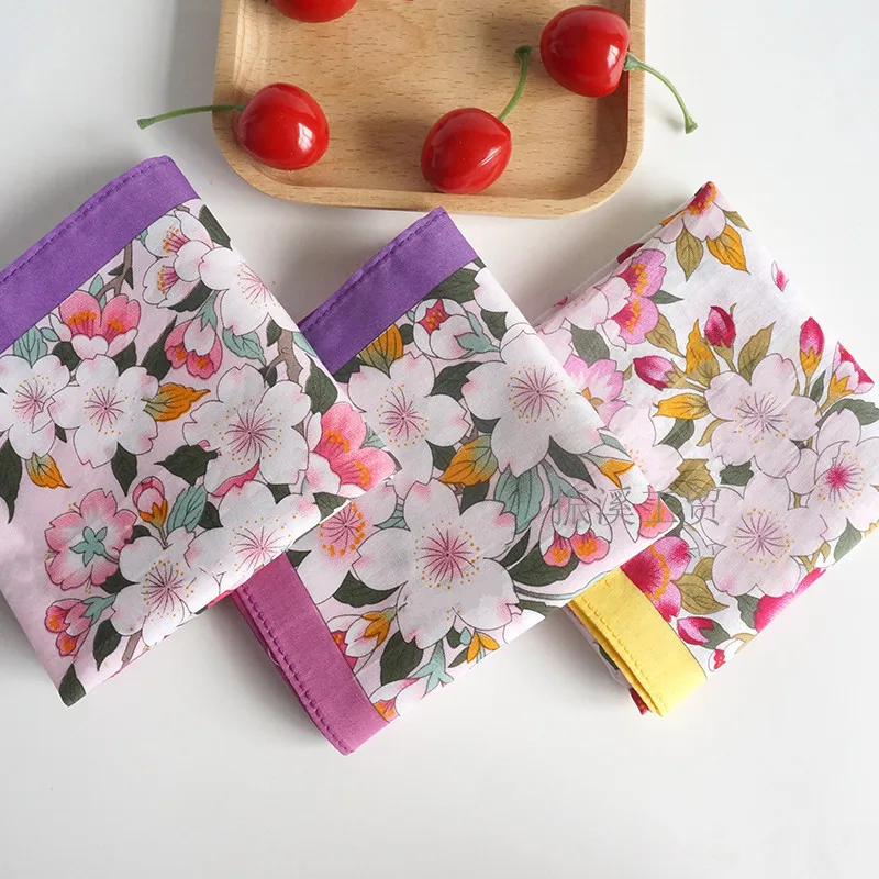 

3Pcs 45x45cm Square Cotton Vintage Flower Printed Women Lady Handkerchief Wrapping Cloth Party Gift