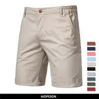 AIOPESON, pantalones cortos lisos de algodón 100% de verano para hombre, pantalones cortos informales de alta calidad para negocios y sociales, pantalones cortos de cintura elástica para hombre, pantalones cortos de playa en 10 colores