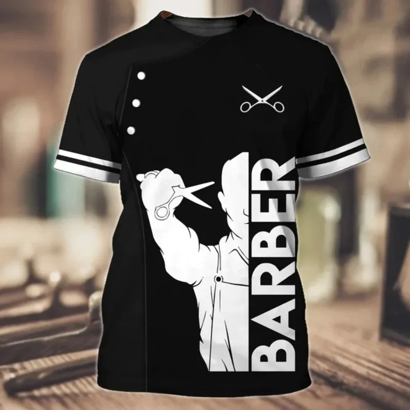 

2024 Men's 3D Printing T-shirt Customized Barber Shop Work Suit Casual Short Sleeve Sweater Summer Fashion Sale