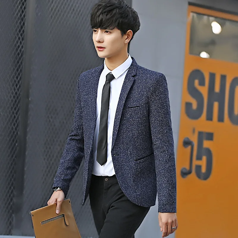 Boys Blue Suit Blazer Plus Size Casual Korean Slim Fit Suit Top Button Up Grey Office Wear Dress Suits Man Suit Jacket Xxxl