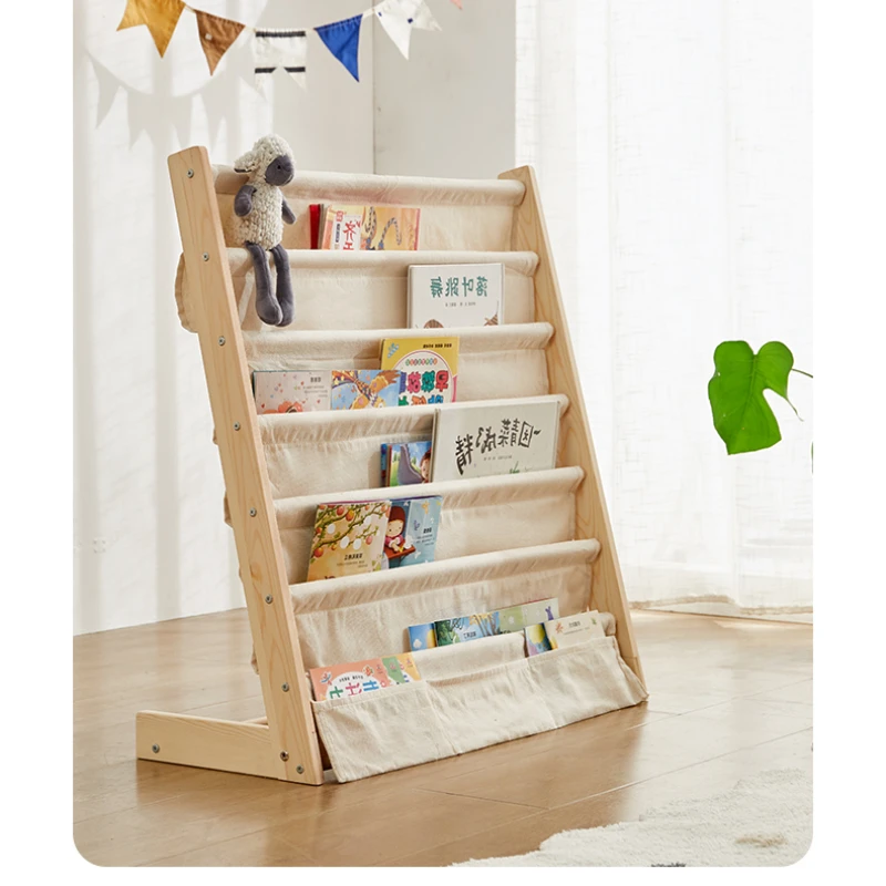 Children\'s Bookshelf, Picture Book Rack, Solid Wood Floor Shelf, Baby Reading Corner Storage Rack, Kindergarten Book  Cabinet