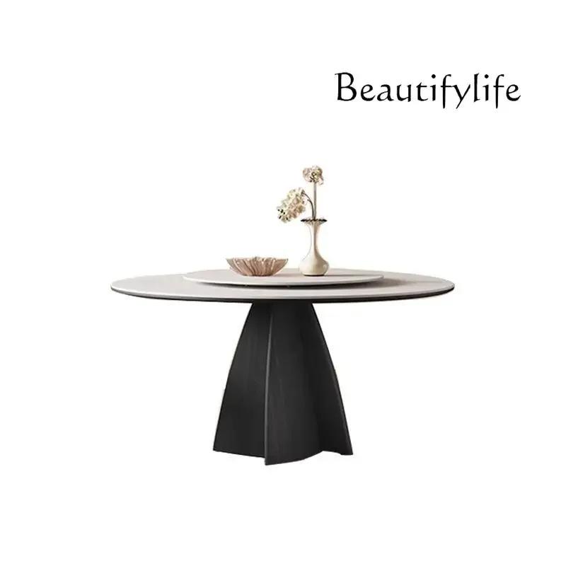 X35 Pure White Modern Simplicity With Turntable High-end Sense Large And Small Apartment Fixed Rock Slab Dining Table