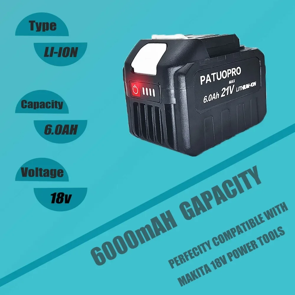 PATUOPRO 18–21 V 2,0 4,0 6,0 8,0 Ah wiederaufladbare Lithium-Batterie, passend für Makita 18 V Akku-Sägenschlüssel, Bohrer, Winkelschleifer, Gebläse