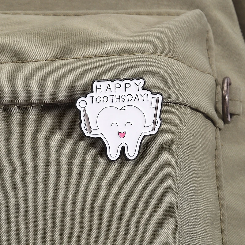 Funny Cartoon Teeth Enamel Pins Teeth Happy Toothsday Pun Brooches Backpack Clothes Lapel Badge Jewelry Gift for Dentist Friends