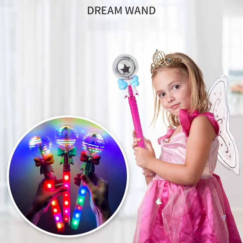 

New Dream Bow Transparent Ball Rotating Flash Wand With Light Dynamic Music Light-emitting Magic Wand Girls Play House Toy Gifts