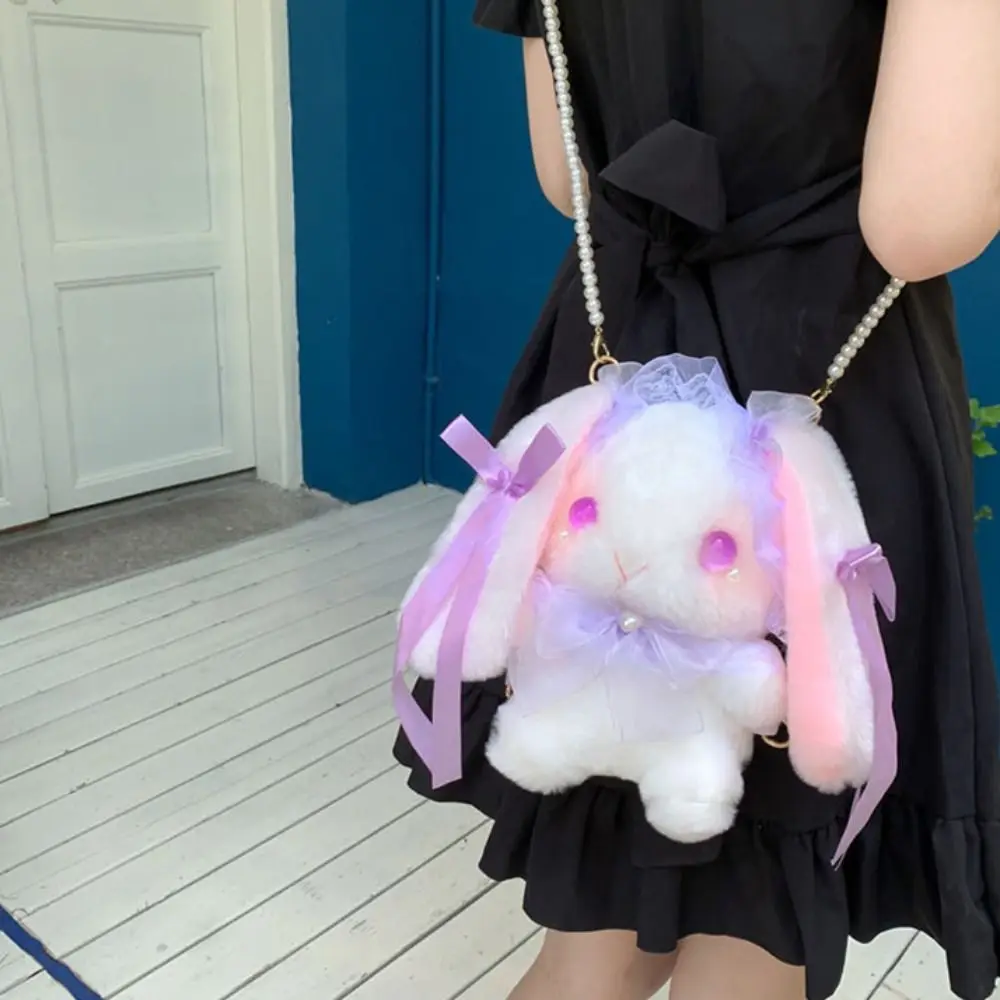 New Cute Bunny Plush Bag Lolita borsa a tracolla Kawaii Princess Sweet Pearl Chain Crossbody Bags borsa coniglio dalle orecchie lunghe