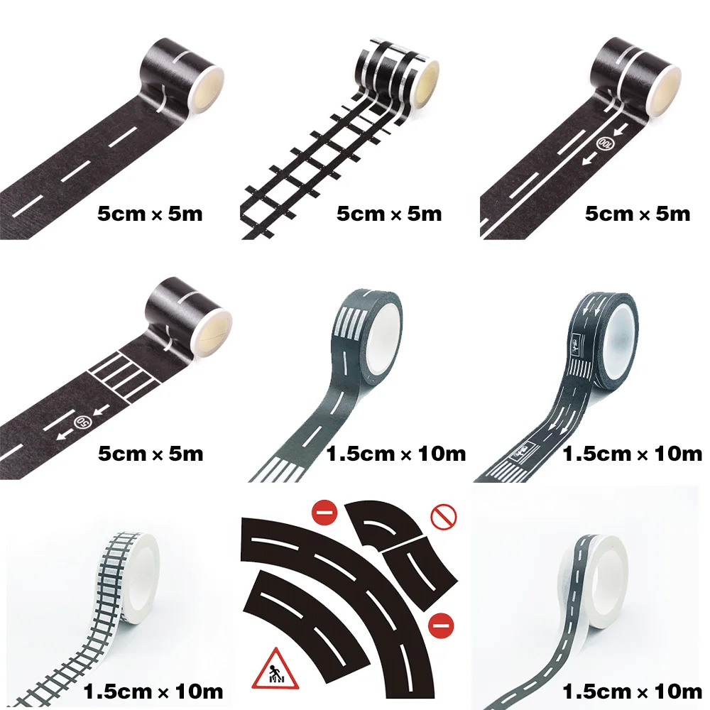 Creative Road Tapes Traffic DIY Highway Train Railway Tape Cartoon Car Stickers for Kids Racing Car Birthday Party Creative Gift