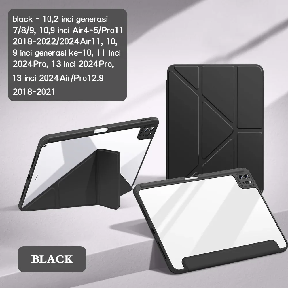

Acrylic Clear Y-Fold Stand Case for 2025 IPad M5 Pro Air 11/13" M4 M3 M2 A16 11th 10.9inch Air 4 Air 5 12.9 5/6/7/8/9/10th Cover
