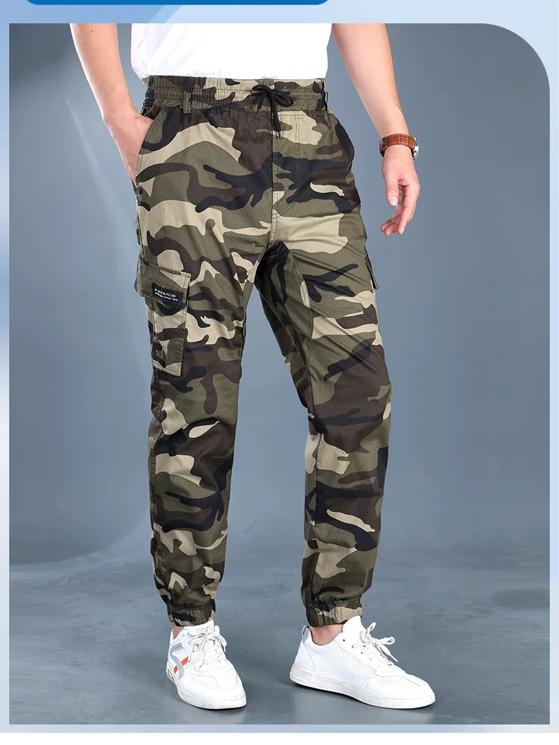 الرجال ملابس العمل غير رسمية السراويل الصيف مكافحة المسيل للدموع مقاومة للاهتراء التمويه فضفاضة تناسب رقيقة السراويل الطويلة لموقع البناء