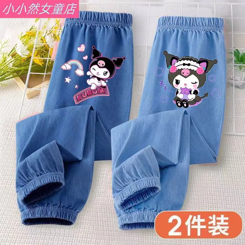 

Тонкие брюки Sanrio для девочек Kuromi, универсальные брюки от комаров для девочек, имитация джинсовой ткани, модные мультяшные осенне-зимние брюки