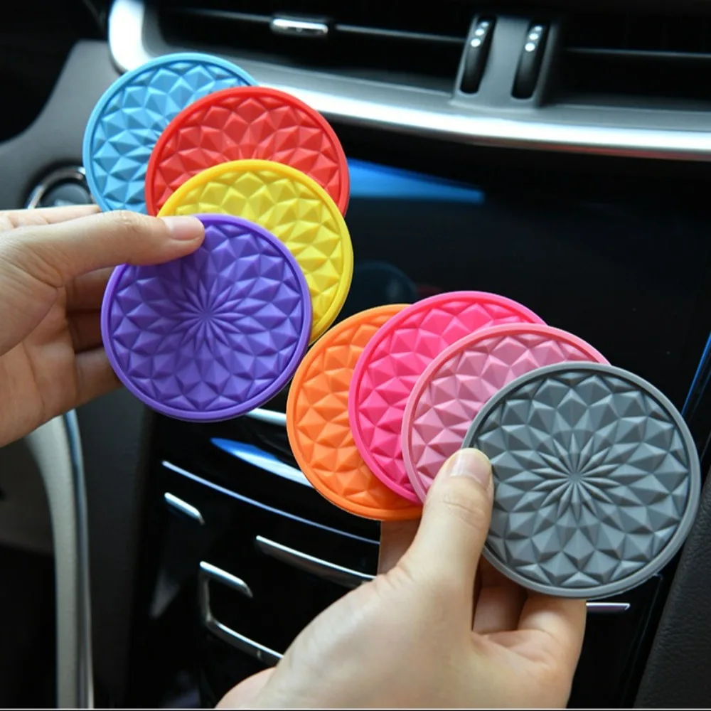 2pcs Interior Accessories Anti-Slip Car Coasters Sift-Proof 2.75Inch Cup Coasters PVC Cup Mats