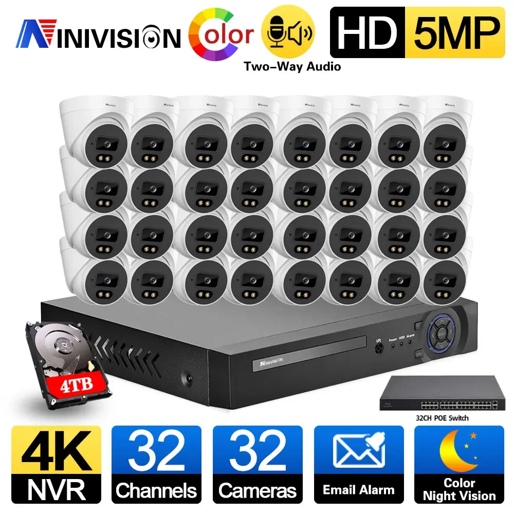 

H.265 32CH 8MP NVR Security Camera System 5MP Indoor Dome Two Way Audio POE IP Camera Video Surveillance Color Night Camera Set