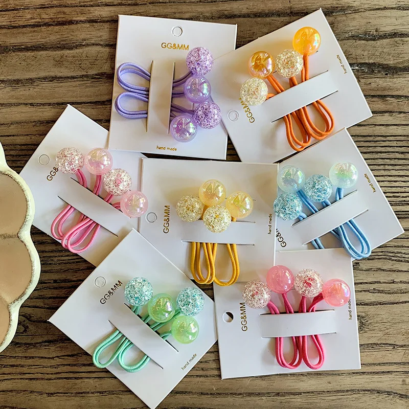 2pcs children colorful hair rubber bands elastic ball hair ties for kids girls cute hair balls hair rope baby hair accessories