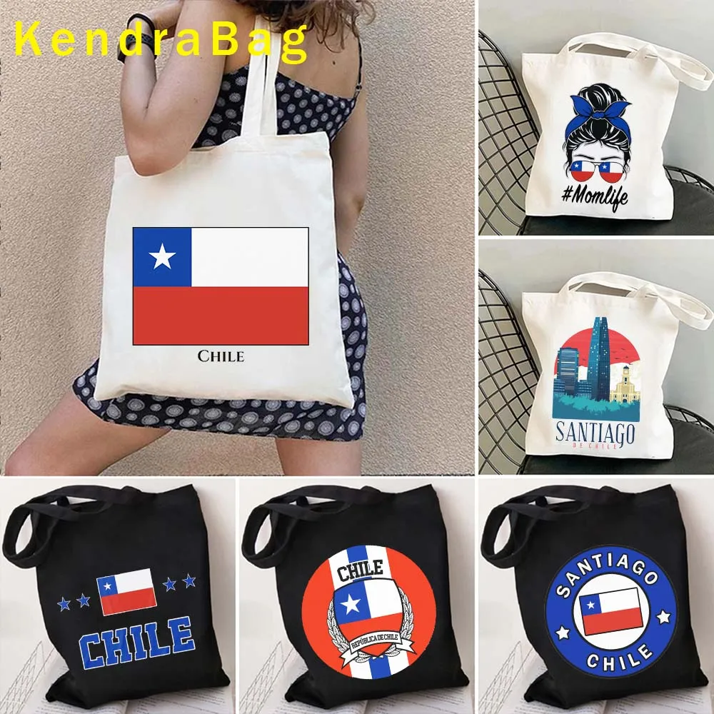 

Santiago Chile Emblem Flag Map Coat of Arms Patriotic Chilean Girl Hot Chili Peppers Travel Gift Canvas Tote Bag Shopper Handbag