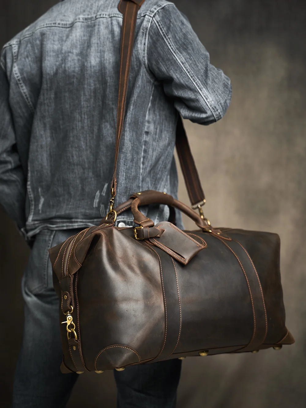 ZRCX-Sac de voyage en cuir véritable pour homme, grand sac de week-end vintage, sac à main Luuage masculin, Duffle Horse