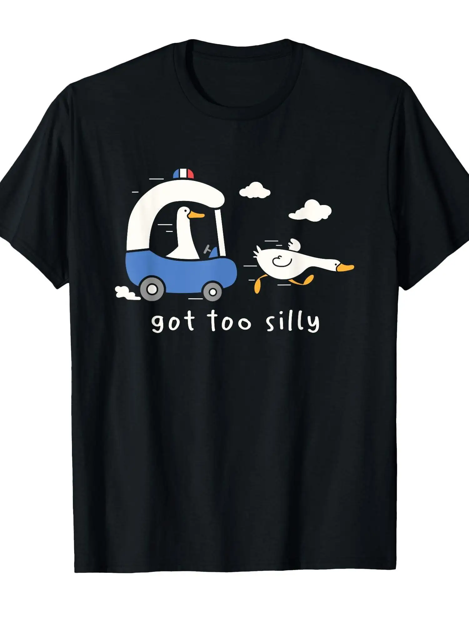 Hilarious T-Shirt Featuring a Police Duck Pursuing a Goofy Goose,This Unisex Crew Neck,Short Sleeve Tee Showcases a Retro