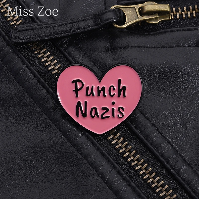 

Heart Shaped Quotes Enamel Pin Punch Nazis And Resist Extreme Ideology Brooches Lapel Badge Jewelry for Fans friend Gift