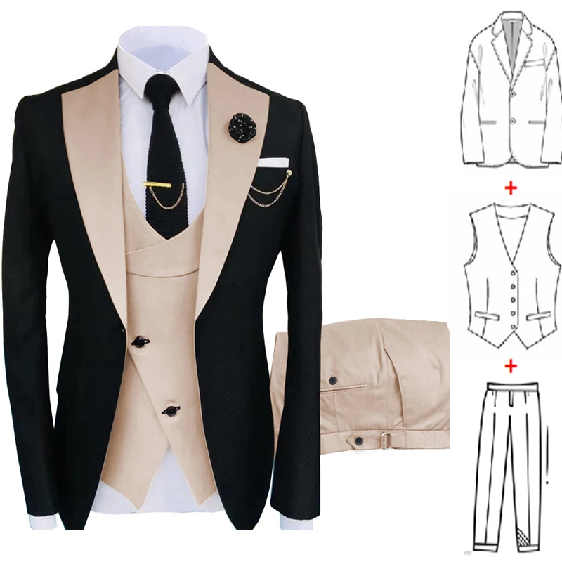 New Costume Homme Popular Clothing Luxury Party Stage Men\'s Suit Groomsmen Regular Fit Tuxedo 3 Peice Set Jacket+Trousers+Vest