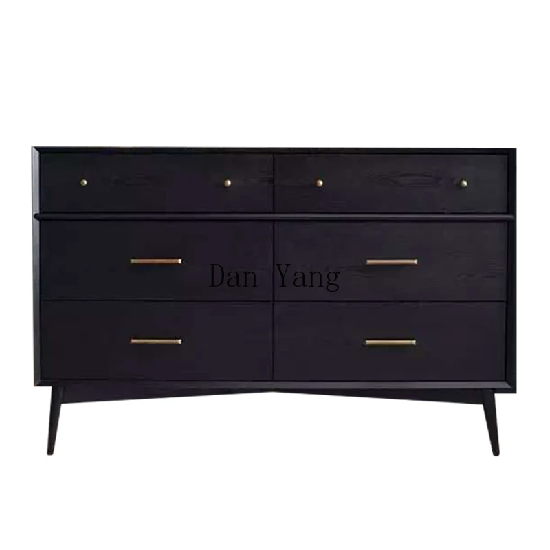 YJ retro storage storage solid wood grain oak black chest of drawers modern simple five or six chest of drawers