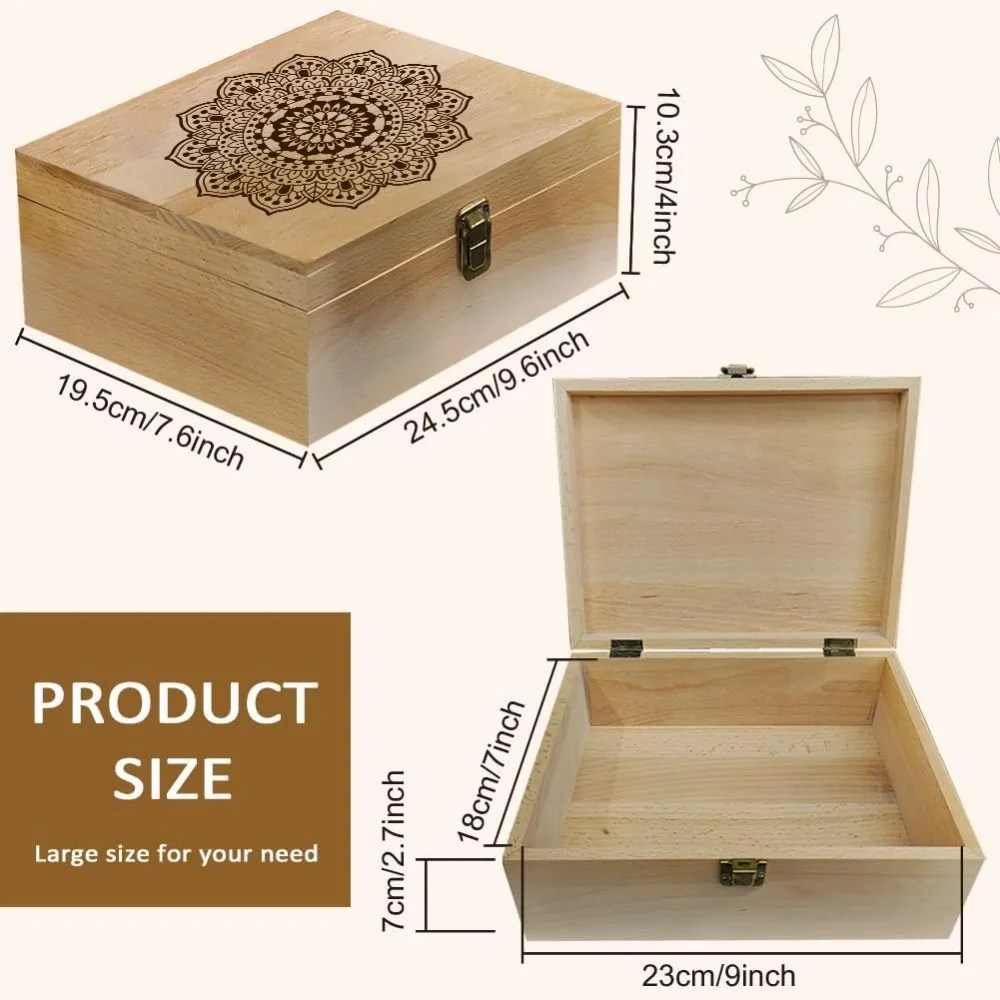 Wooden Memory Keepsake Box, Decorative Boxes Mandala Flower Keepsake Boxes with Lids, Memory Box for Keepsakes for