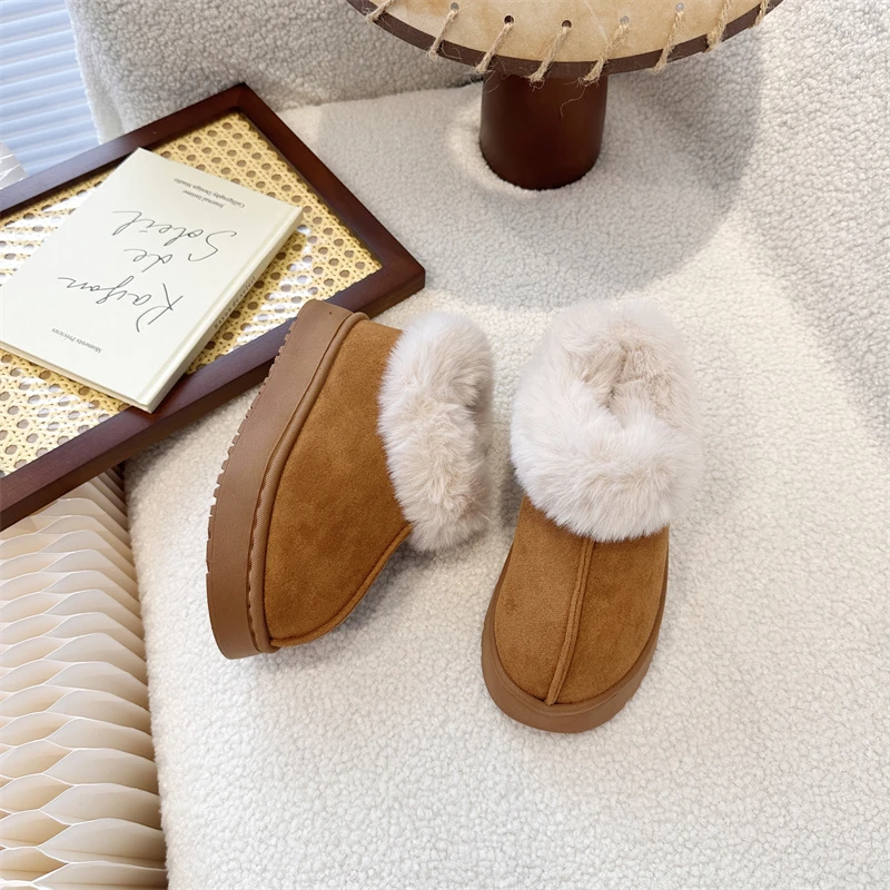 Girls' Clogs Anti-slip Thick-soled Warm Snow Boots Winter Solid Color Simple Casual Flat-bottomed Comfortable Cotton Boots.