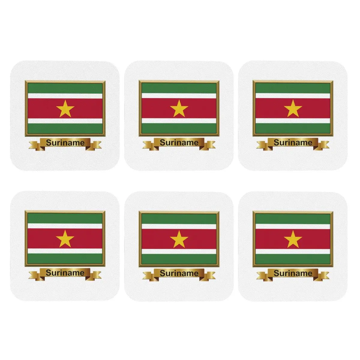 Suriname Flaggen-Produkte (N) Untersetzer aus PVC-Leder, rutschfeste Kaffeematten für die Dekoration, Küchen- und Esszimmerunterlagen, 6er-Set