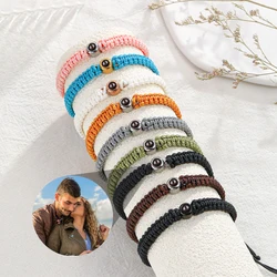 Personalized Round Photo Projection Braided Chain Bracelet Customized Family Photo Couple Commemorative Birthday Christmas Gift