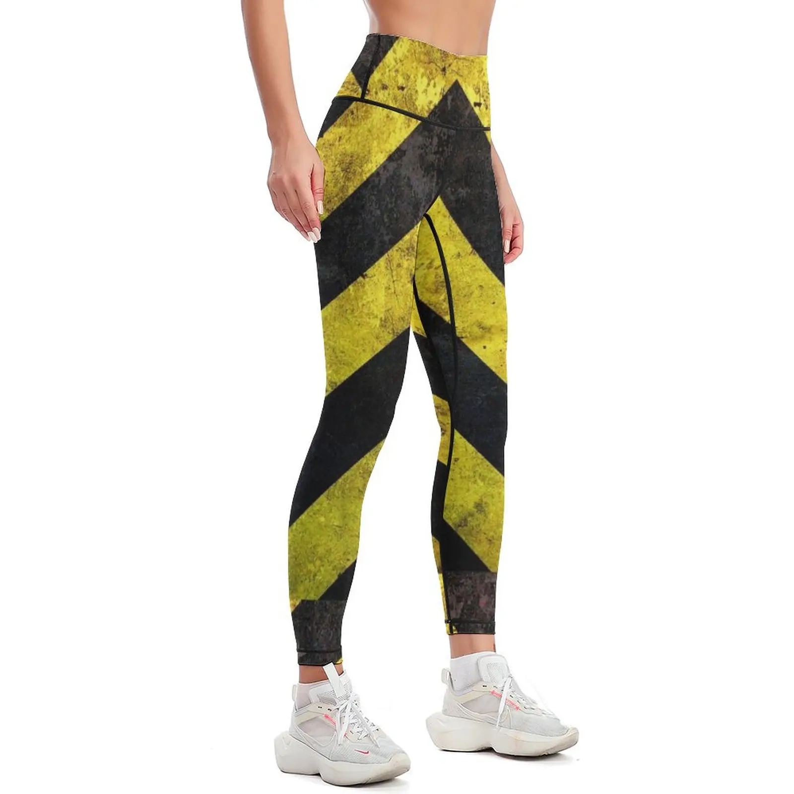 Grunge under construction stripes Leggings gym wear Sports female Sportswear woman gym Womens Leggings