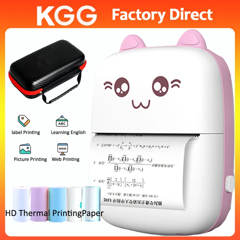 Mini Pocket Printer Cute Cat Bluetooth Thermal Paper Wireless Photo Printing Portable Travel Home Office Maker Christmas Gift