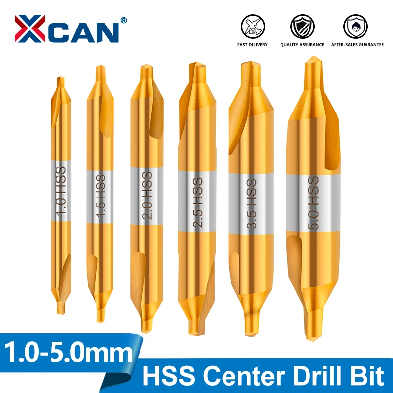 XCAN HSS Center Drill Bit Ti-Coated 60 Degree Countersinks Angle Bit 1.0-6.0mm Metal Centering Dril Bit For Lathe Metalworking