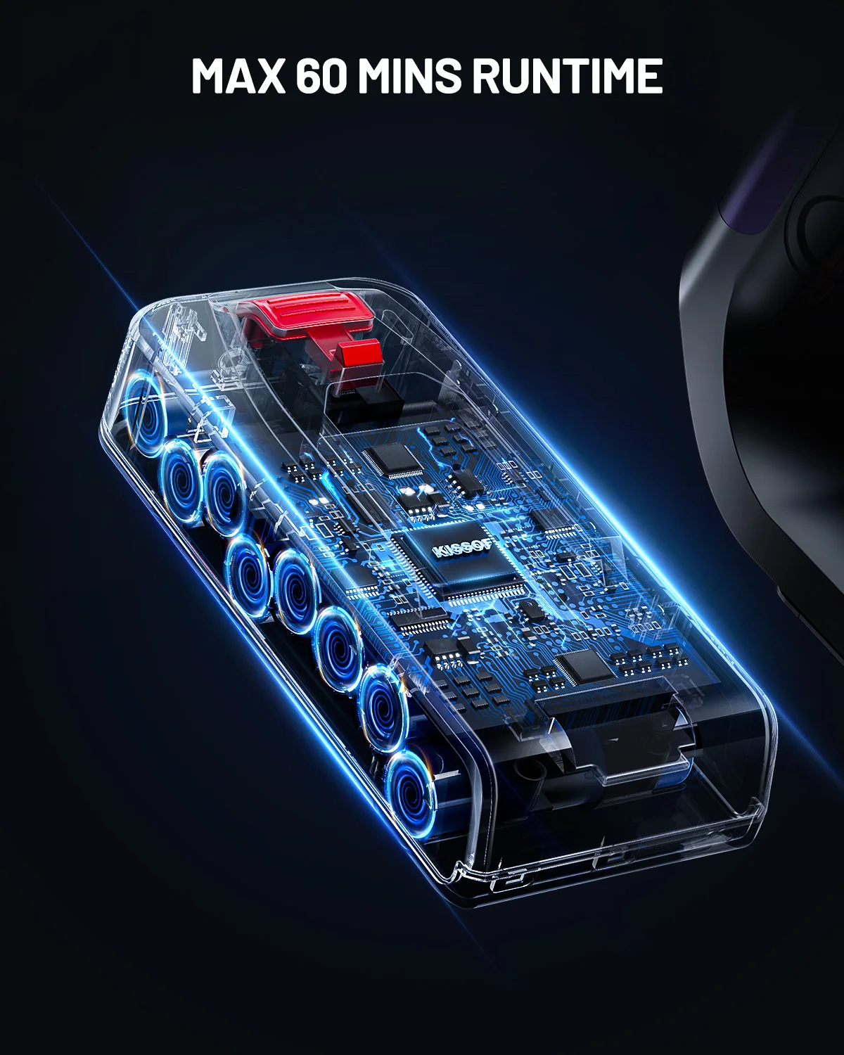 Kissof S17 Pro 550W/55KPA Cordless Vacuum Cleaner, 60Mins  Self-Standing Vacuum Cleaners for Home, Anti-Tangle Stick Vacuum