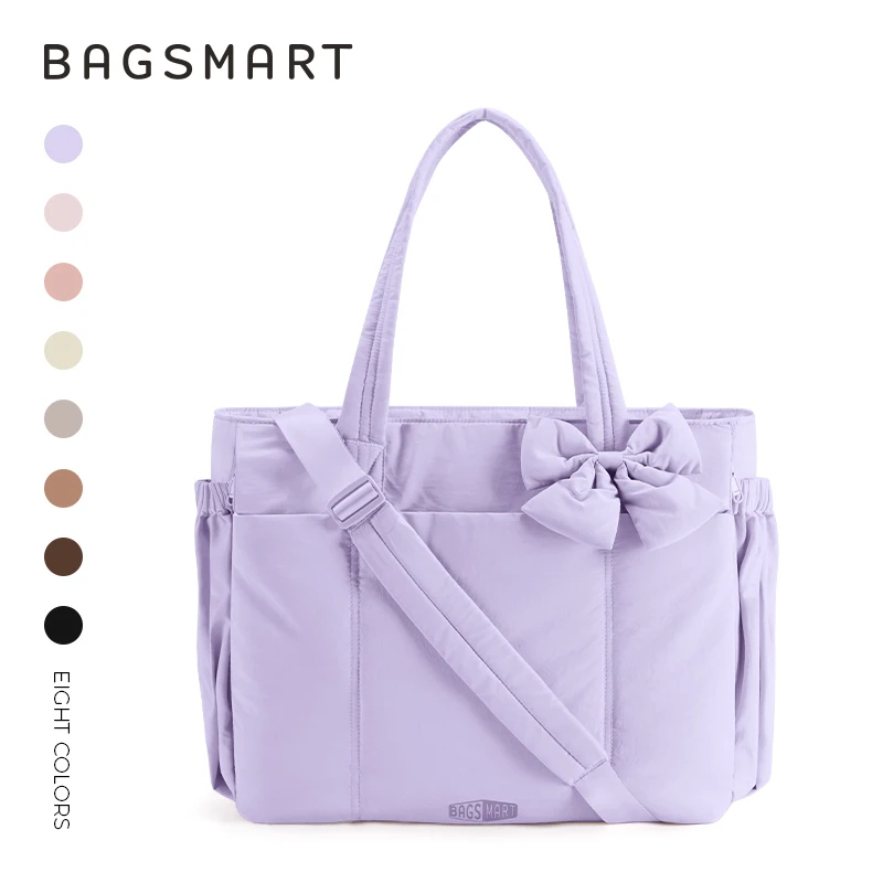 BAGSMART Gewatteerde draagtas met strik Casual gewatteerde gewatteerde damesschoudertassen Geschikt voor 15,6 inch laptop Grote capaciteit Yoga Gymtassen