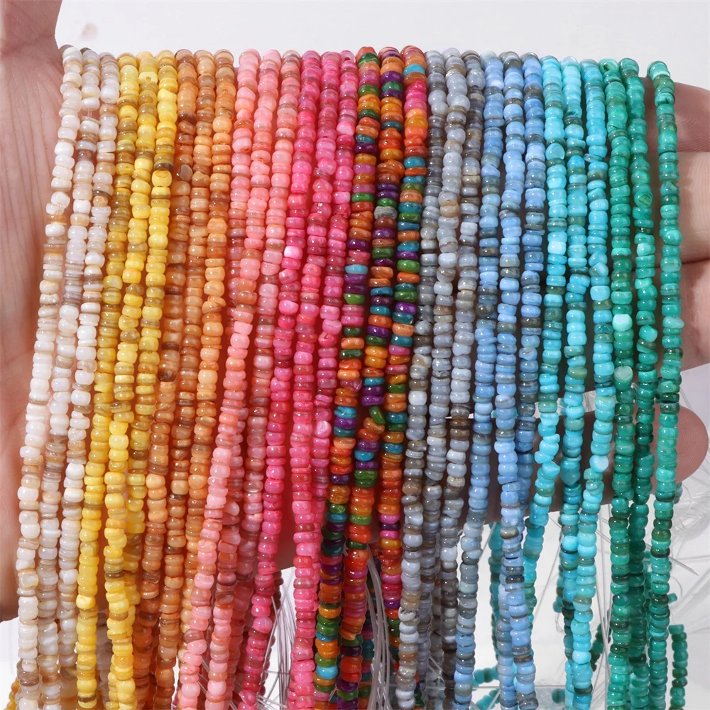 3-4mm Natural Shell Small Heishi Beads Spacer Loose Round Flat Beads Dyed Colorful Shell Charm Making Jewelry Bracelets Necklace