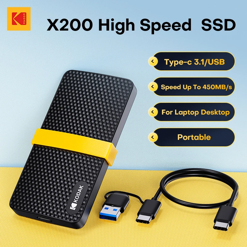 

Kodak SSD 1TB X200 Portable SSD USB 3.1 Type C External Drive Hard Disk 512GB 256GB Solid State Drive For PS4 Laptop Macbook PC