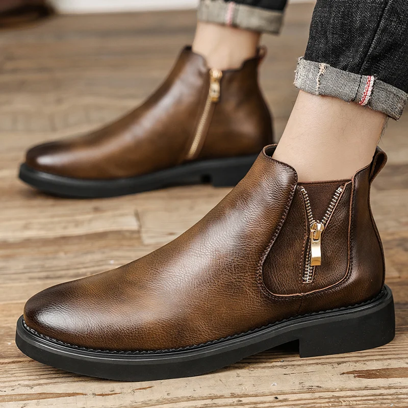 

Soft Leather Dress Shoes men All-match Men Ankle Boots Formal Business Casual Man cotton Shoes Classic plush Men Chelsea Boots